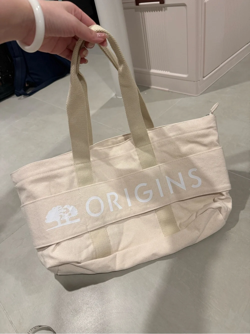 Natural Canvas Origins Tote with White Logo and 3 makeup bags